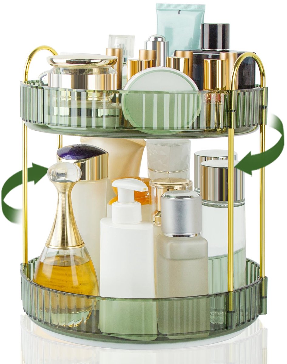 Make-up Organizer - 360 Graden Draaibaar - 2 Lagen - Voor Cosmetica en Huidverzorging - Groen