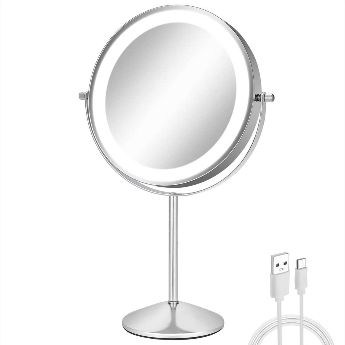 Tafel Make-up spiegel - Met verlichting, 1x/10x vergroting, 3 lichtkleuren, Touch-bediening & USB-oplaadbaar - Voor make-up en scheren - 8 inch