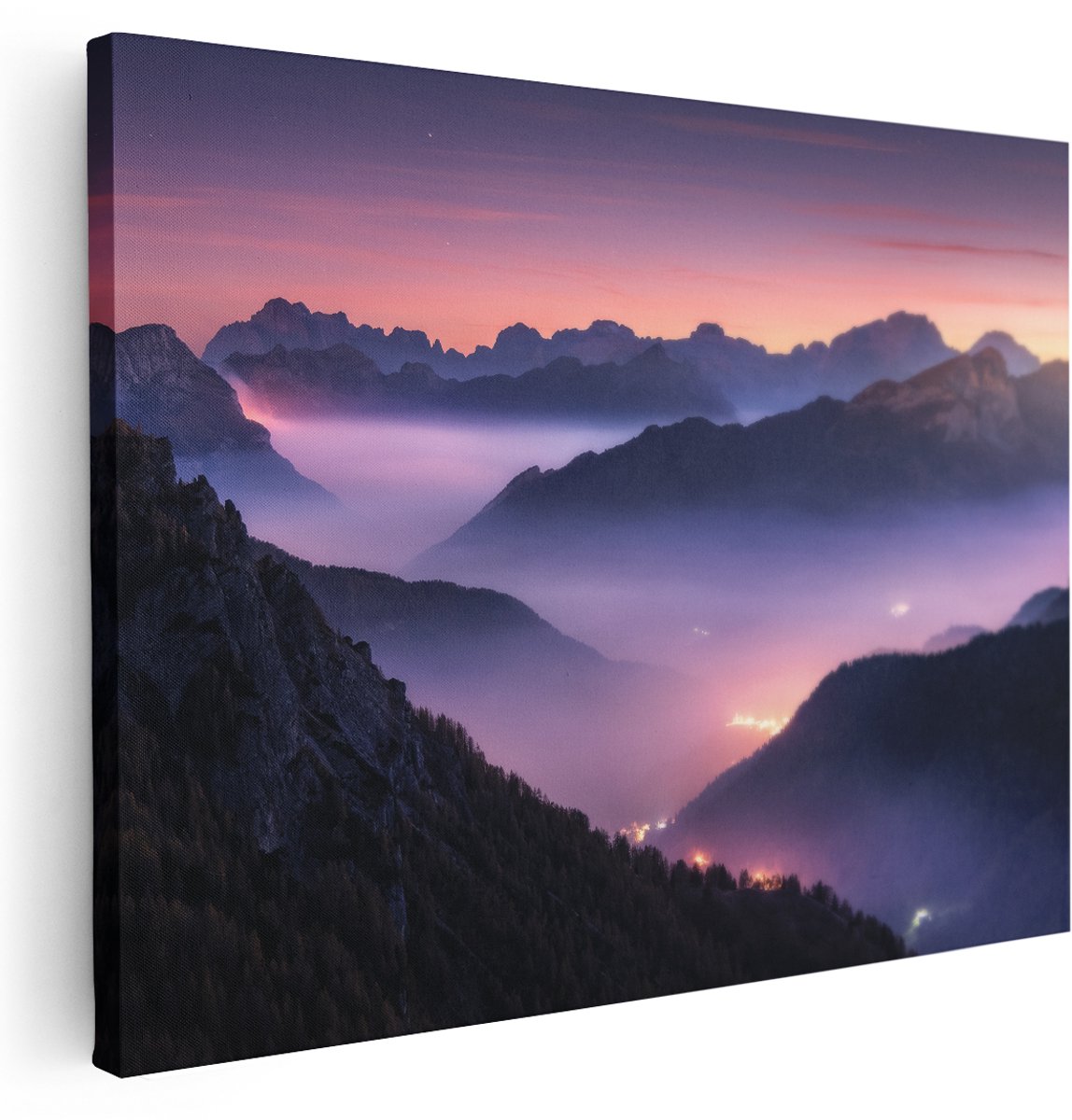 Artaza Canvas Schilderij Bergen Landschap In Italië Tijdens Zonsondergang - 160x120 cm - Groot - Wanddecoratie Woonkamer - Schilderijen - Muurdecoratie
