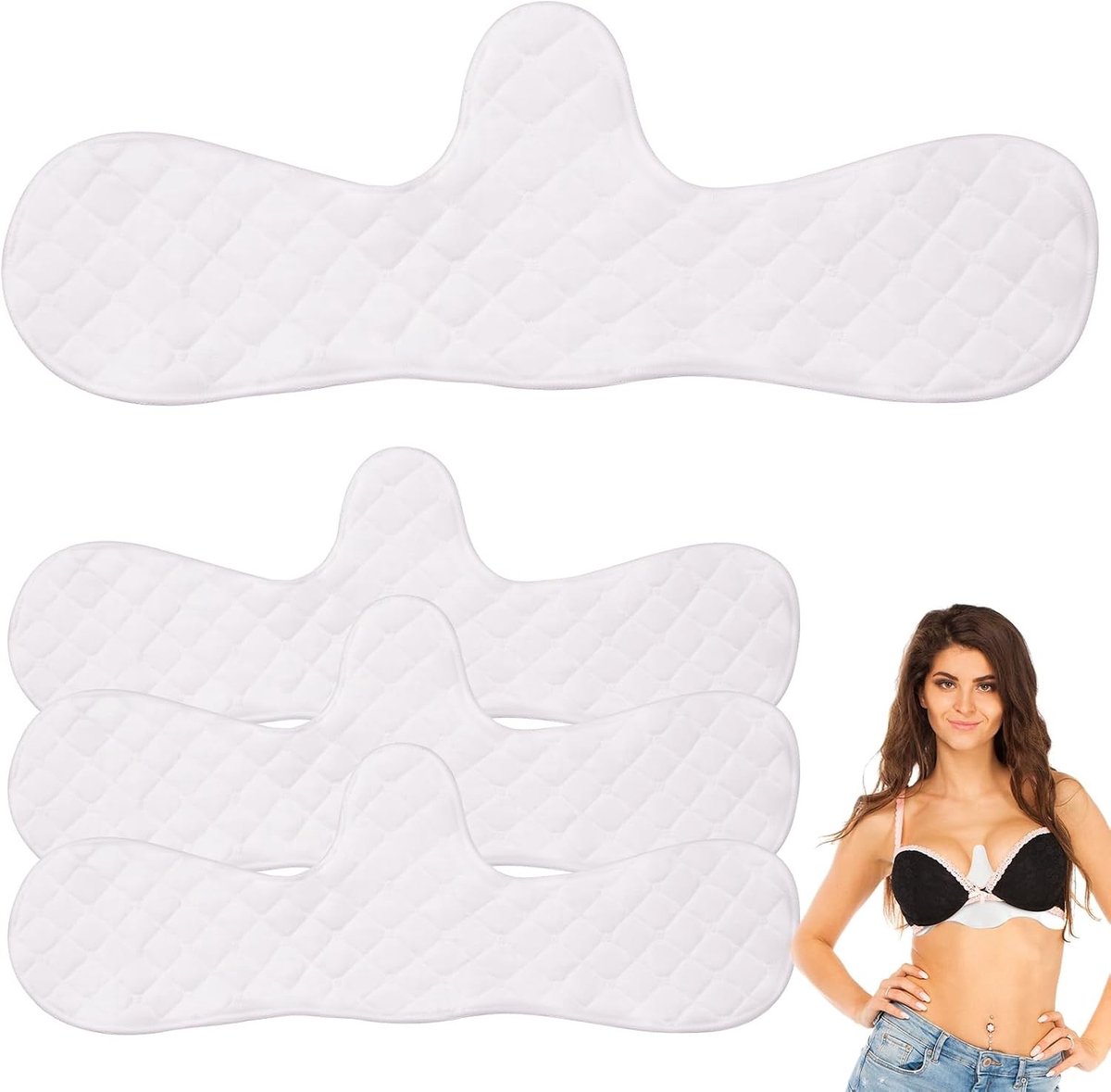 Herbruikbare Katoenen Bh Liner Set van 4 Stuks - Zweetabsorberende Pads voor Onder de Borsten, Wit, Ideaal voor Comfort en Hygiëne