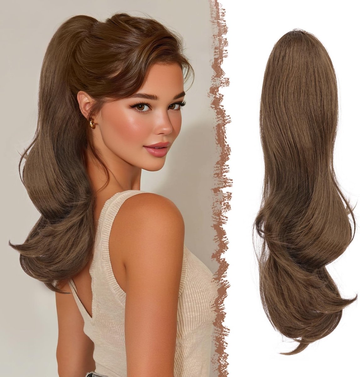 Natuurlijke Golvende Krullende Ponytail Extensions van Synthetisch Haar, 50 cm Lange Haarstuk voor Vrouwen in Goudbruin