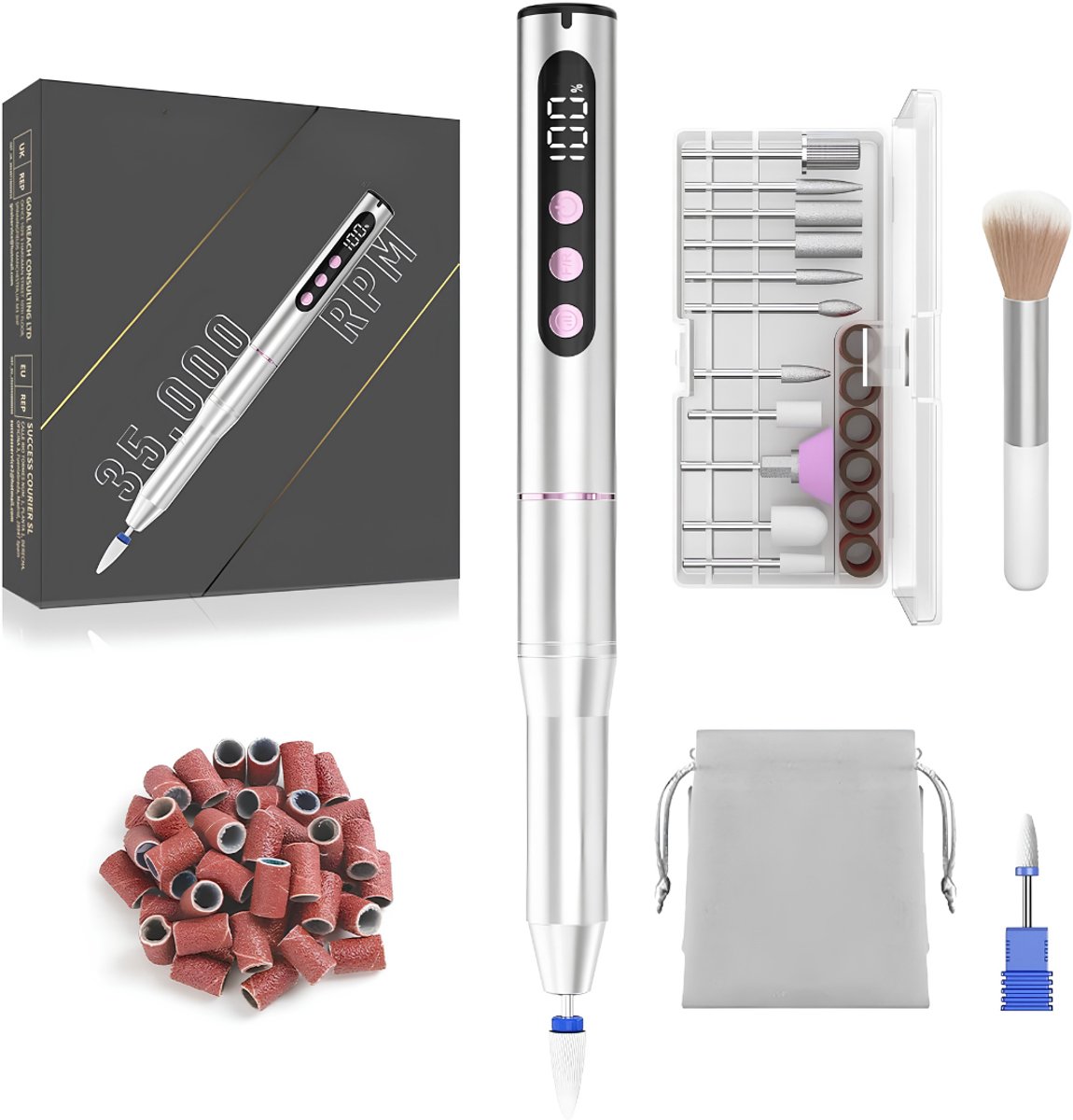 Lìon® Elektrische Pedicureset - Draagbaar en Oplaadbaar - Professionele Nagelvijl - Zilver - 2cm x 2cm x 15cm