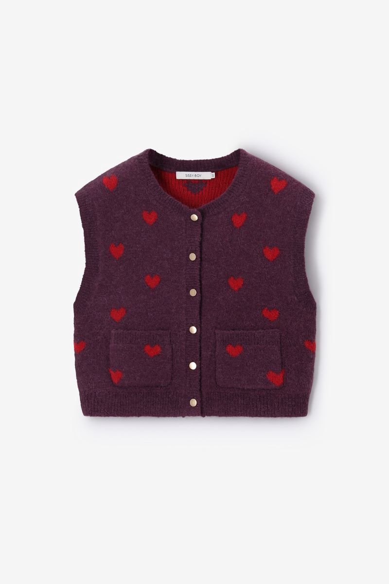 Sissy-Boy - Donkerpaarse wollen spencer met hartjes