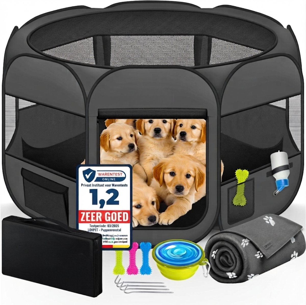 TYR® Puppyren - Hondras Grootte Middelgroot - Hondenren - Zwart - 125cm x 125cm x 64cm
