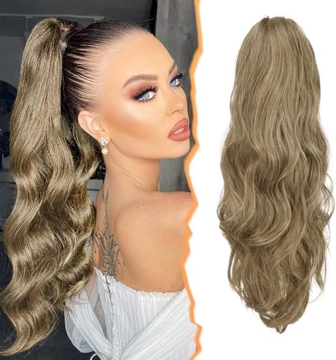 Lange Golvende Staart Clip-In Paardenstaart Haarverlenging - Mix Bruin Blond