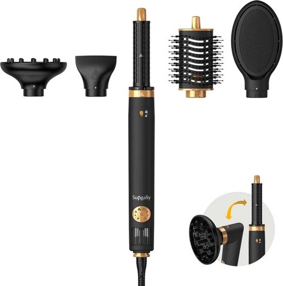 Krachtige 5-in-1 Föhnborstel en Multi-Styler met Krultang en Diffuser
