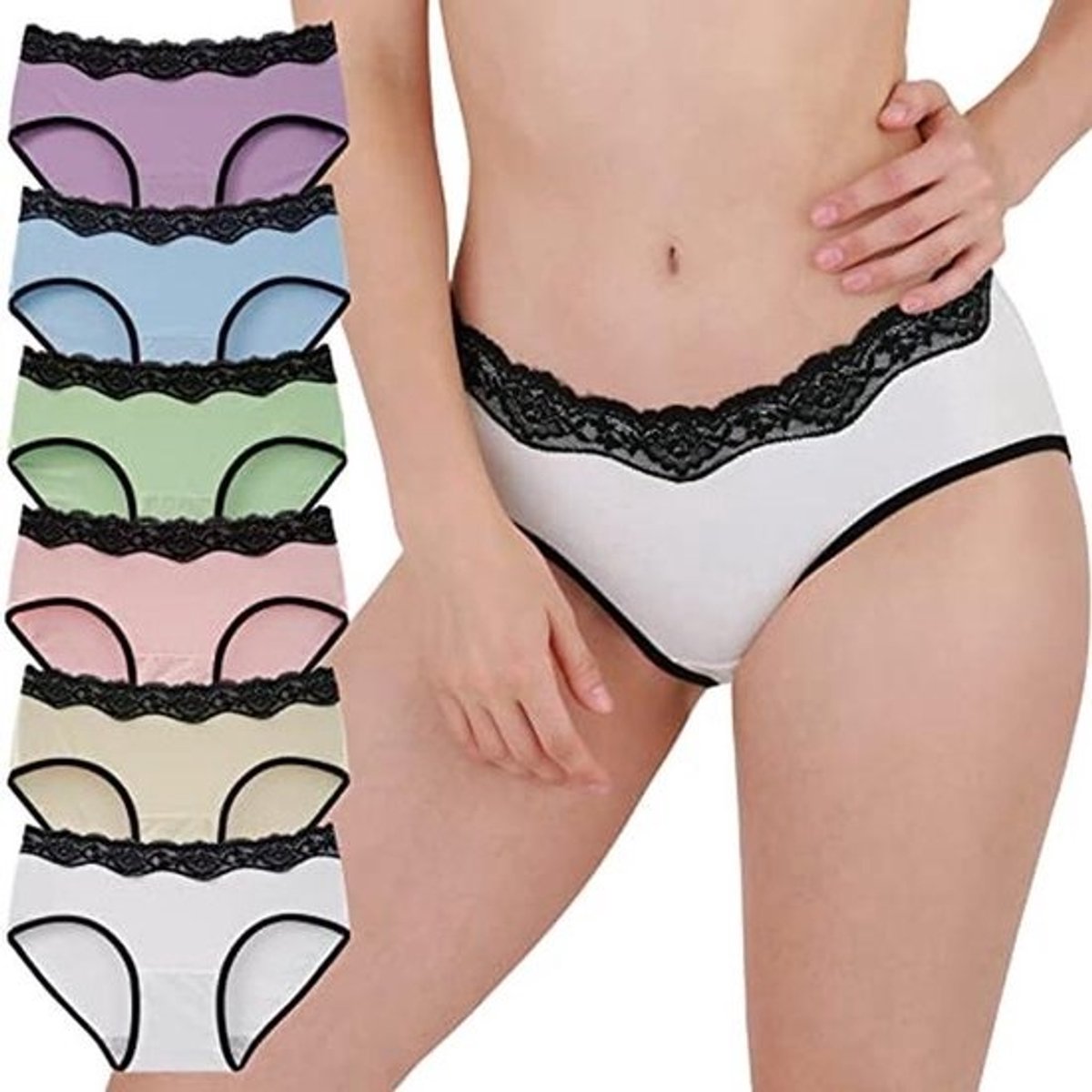 Dames Katoenen Onderbroek met Kant Comfortabele Hipster Ondergoed Multipack 6