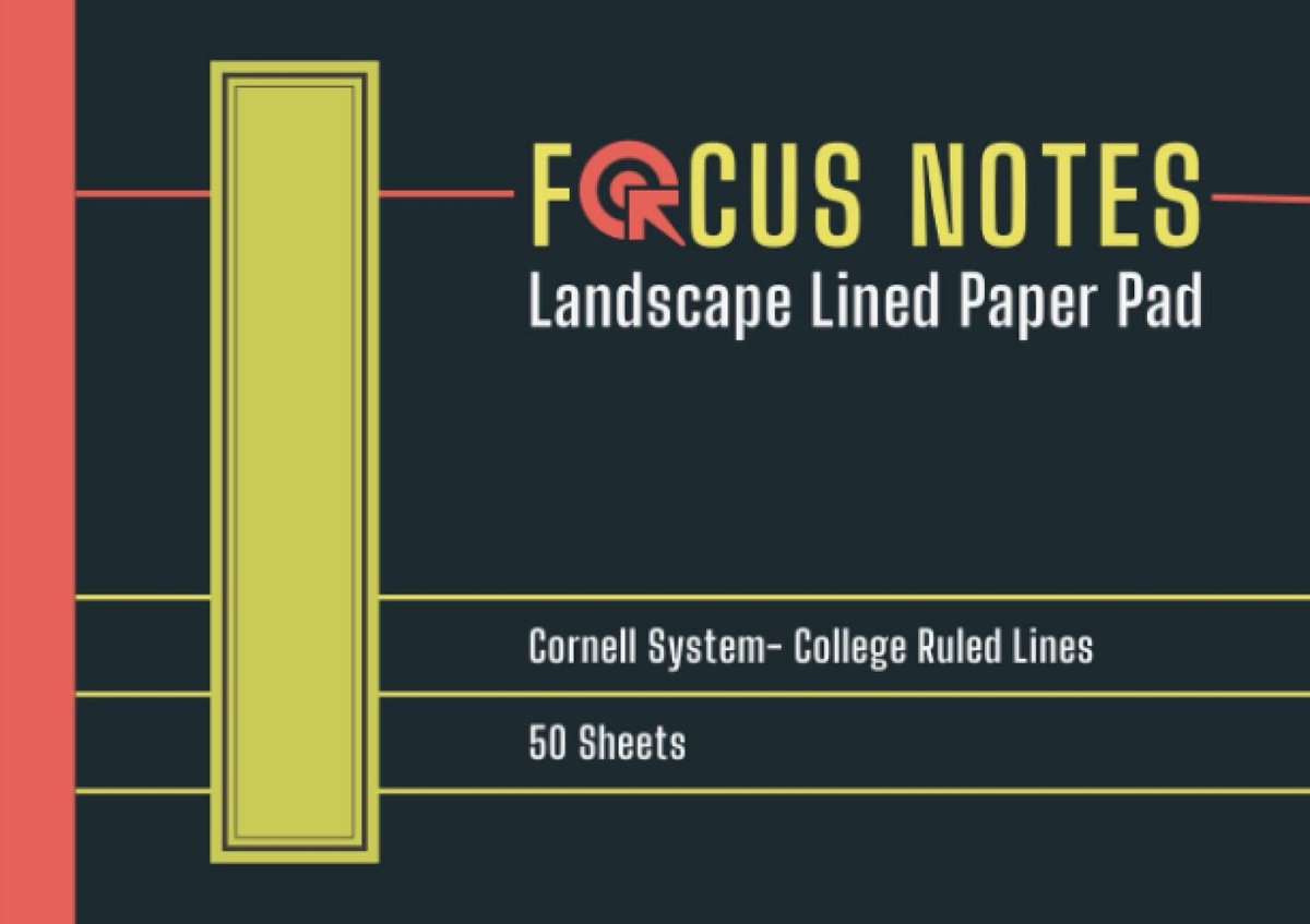 Focus Notes Landscape Lined Paper Pad: Junior Legal Docket Writing Pad -College Ruled- Wide Landscape Format Paper - ShopVlot