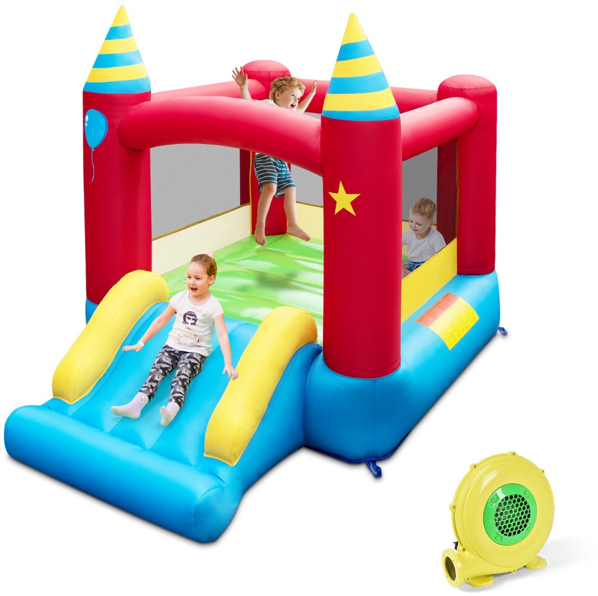 SureDeal® - Kussen - Springkasteel - Ventilator Springslot - Kinderen Binnen Buiten - Glijbaan - 190x260x205 cm - Naturel