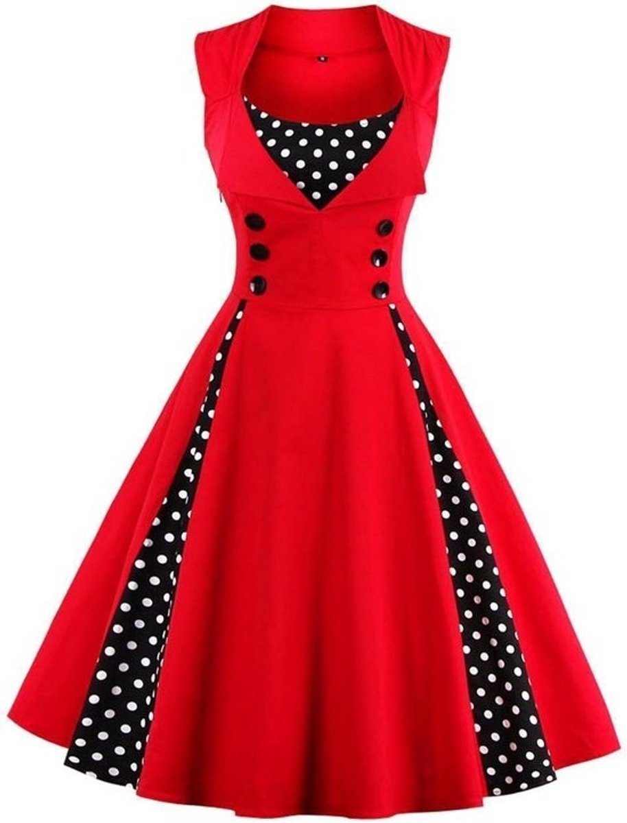 Vintage Stippen Jurk Dames Knielengte Swing Jurk A-lijn Katoen Feestelijk