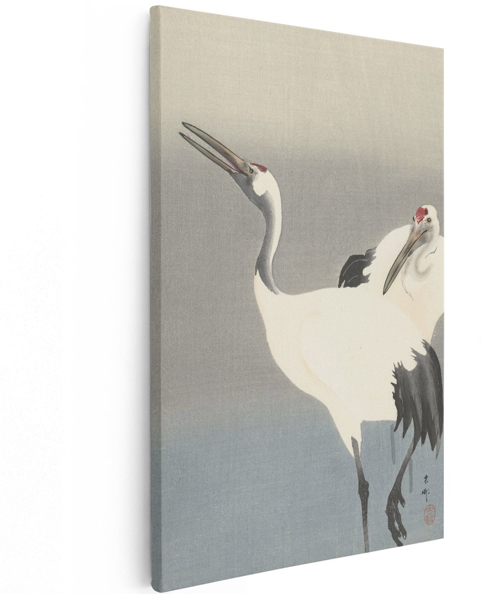 Artaza Canvas Schilderij Twee Kraanvogels - Koson Ohara - 120x180 cm - Groot - Kunst - Wanddecoratie Woonkamer