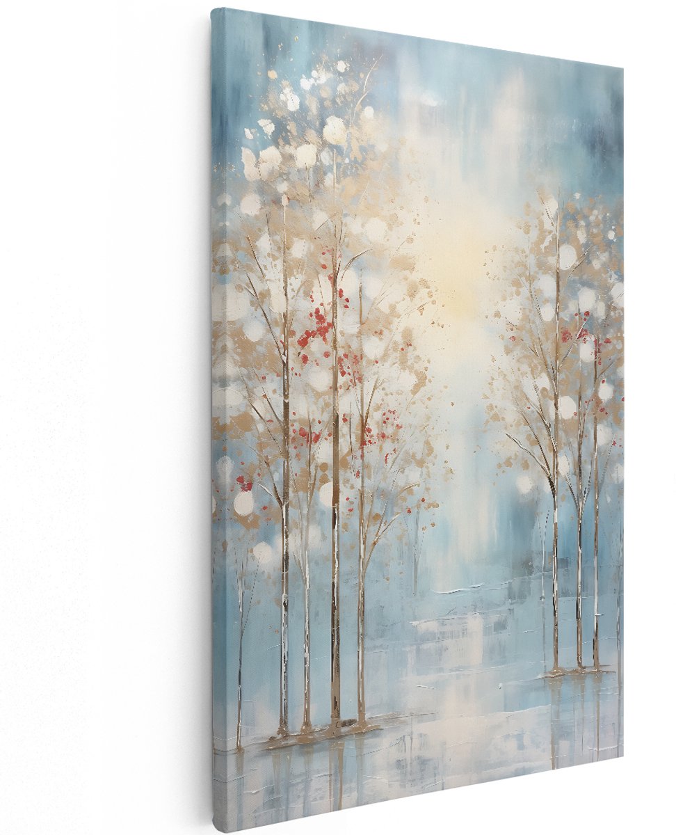 Artaza Canvas Schilderij Wintersbos - Olieverf Tekening - 120x180 cm - Groot - Foto Op Canvas - Wanddecoratie Woonkamer