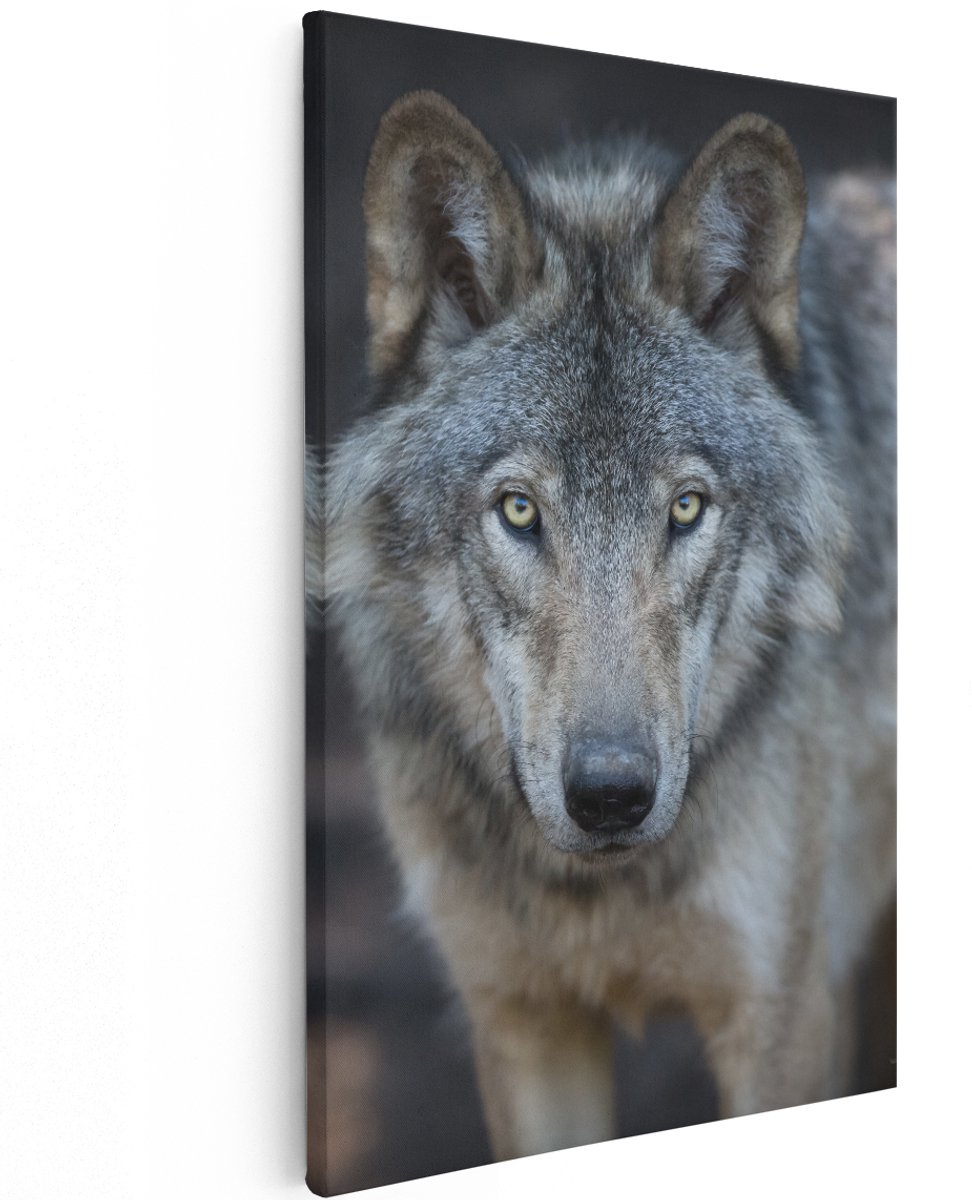 Artaza Canvas Schilderij Wolvenkop - Grijze Wolf - 120x180 cm - Groot - Wanddecoratie Woonkamer - Schilderijen - Muurdecoratie