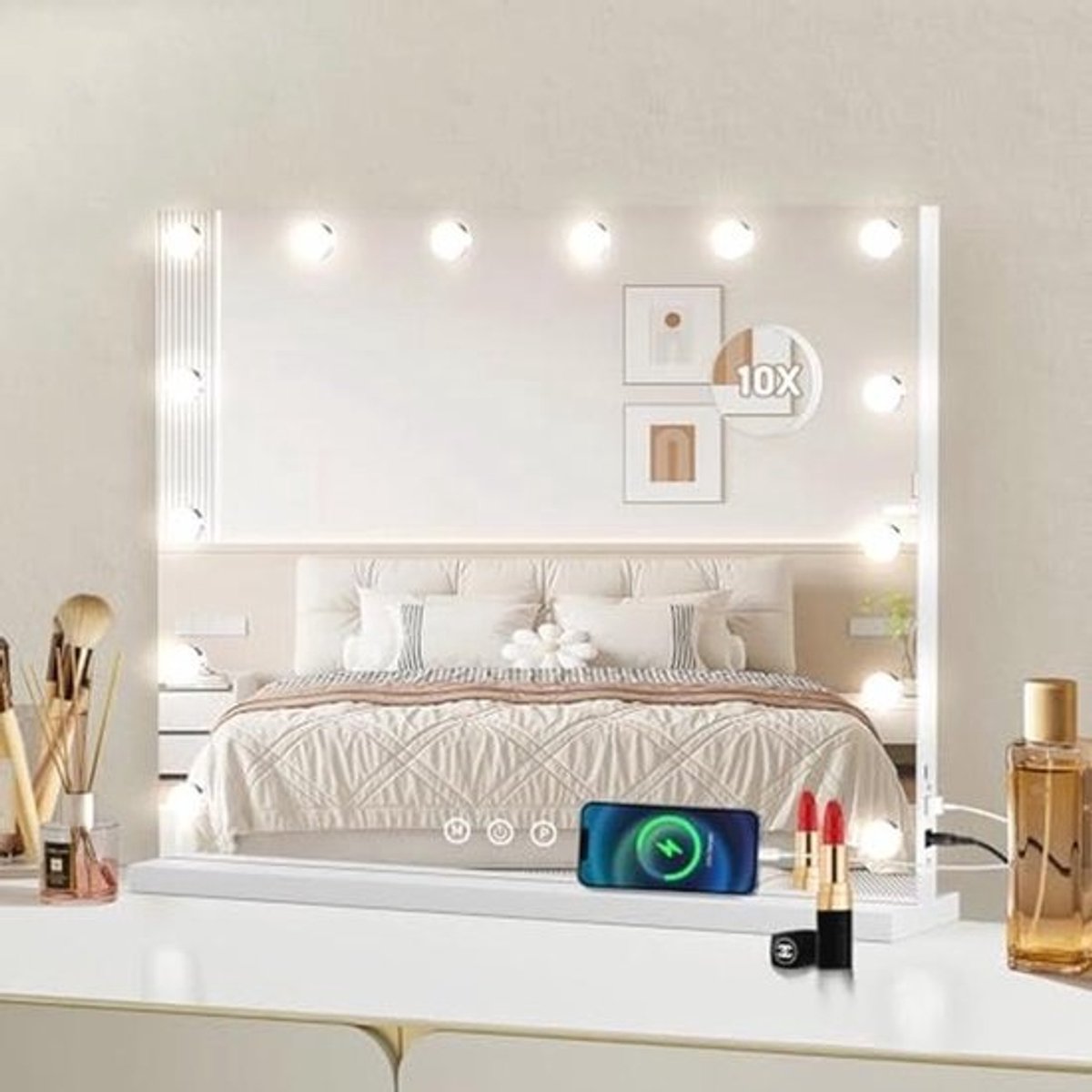 Hollywood Make-upspiegel met Licht - 50 x 42 cm, Spiegel met 14 LEDs, 3 Verlichtingsmodi, Instelbare Verlichting, Touch-Bediening, Tafelspiegel voor Slaapkamer en Kleedkamer
