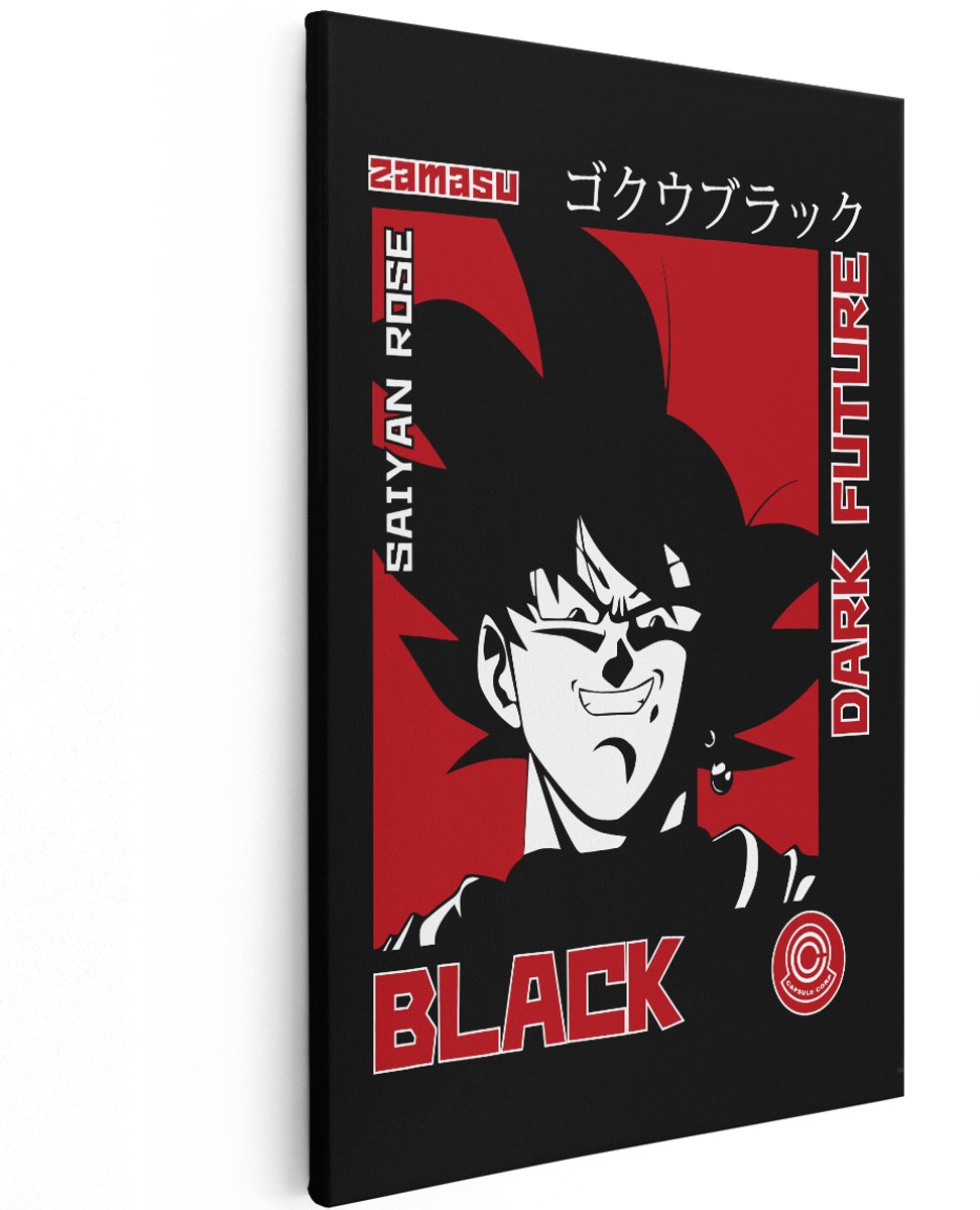 Artaza Canvas Schilderij Goku Black - 120x180 cm - Groot - Wanddecoratie Anime Dark Future - Muurdecoratie Saiyan Rose - Decoratie Slaapkamer Zwart