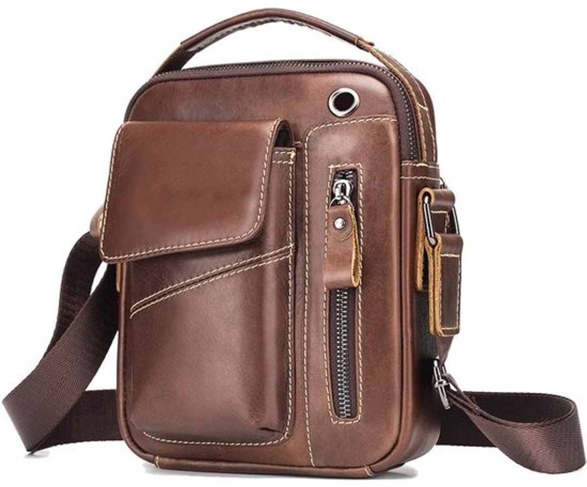 Leer schoudertas voor heren - multifunctionele business tas met vintage uitstraling