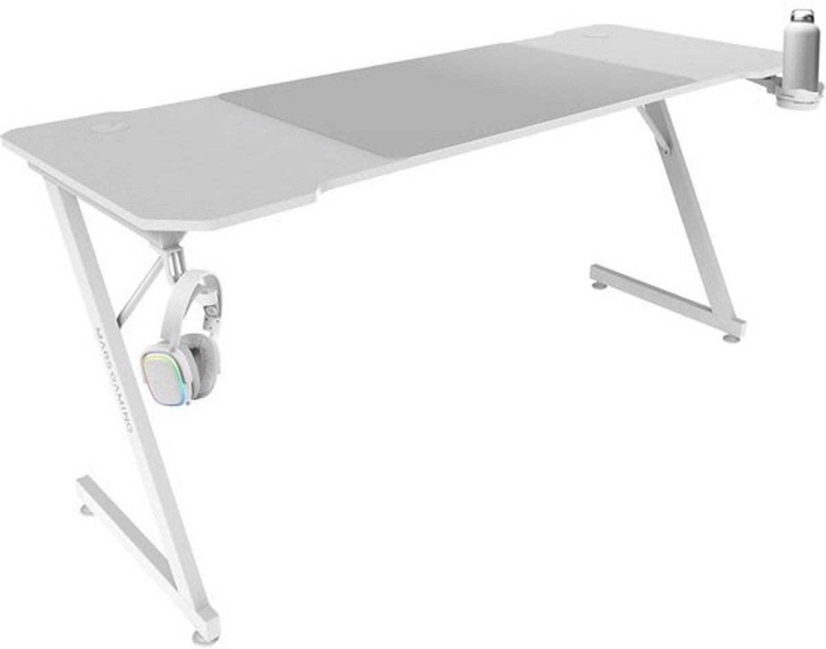 Ergonomisch Gaming Bureau met Koolstofvezel Oppervlak en XXL Muismat - Wit 160x60cm
