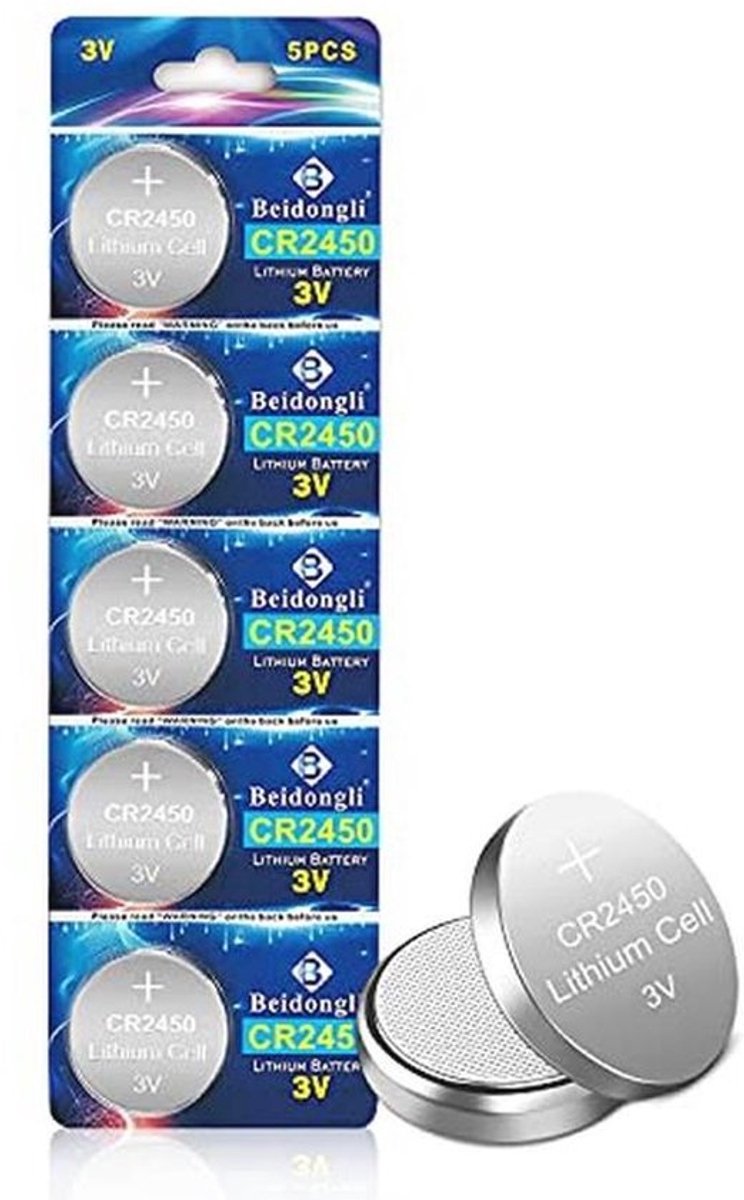 3V Lithium Knoopcellen CR2450 - 5 Stuks met 5 Jaar Opslaggarantie