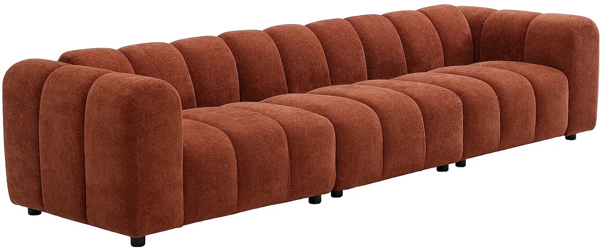 Vente-unique Modulaire vierzitsbank in gestructureerde terracotta stof JUTINI
