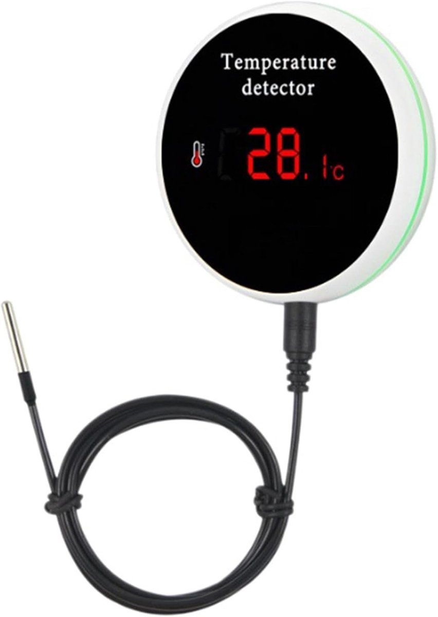 Slimme Wifi Temperatuursensor voor Binnen en Buiten - Digitale Thermometer met Alarm voor Zwembad, Kinderkamer en Dierverzorging - EU Stekker, -40°C tot +80°C