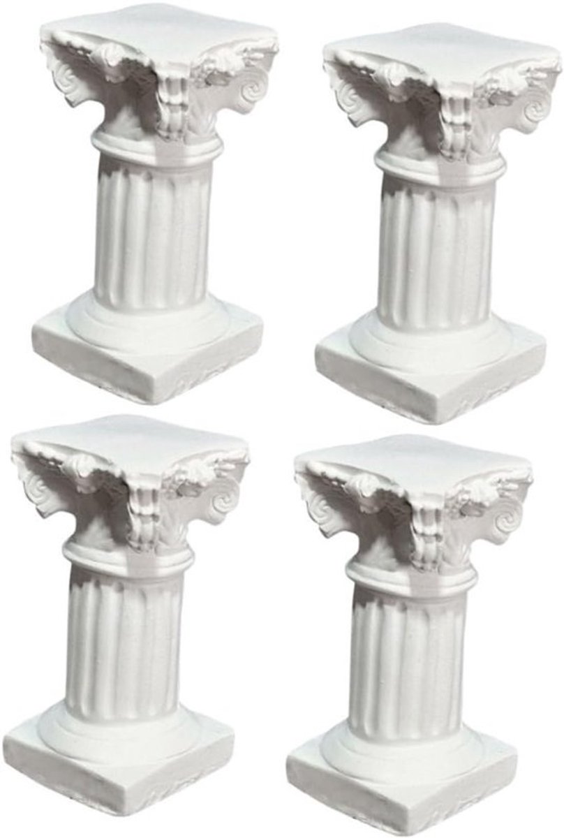 Romeinse Zuil Decoratie - Griekse Pilaar - Kaarsenhouder Standbeeld - Set van Vier - 7x3cm - Beige