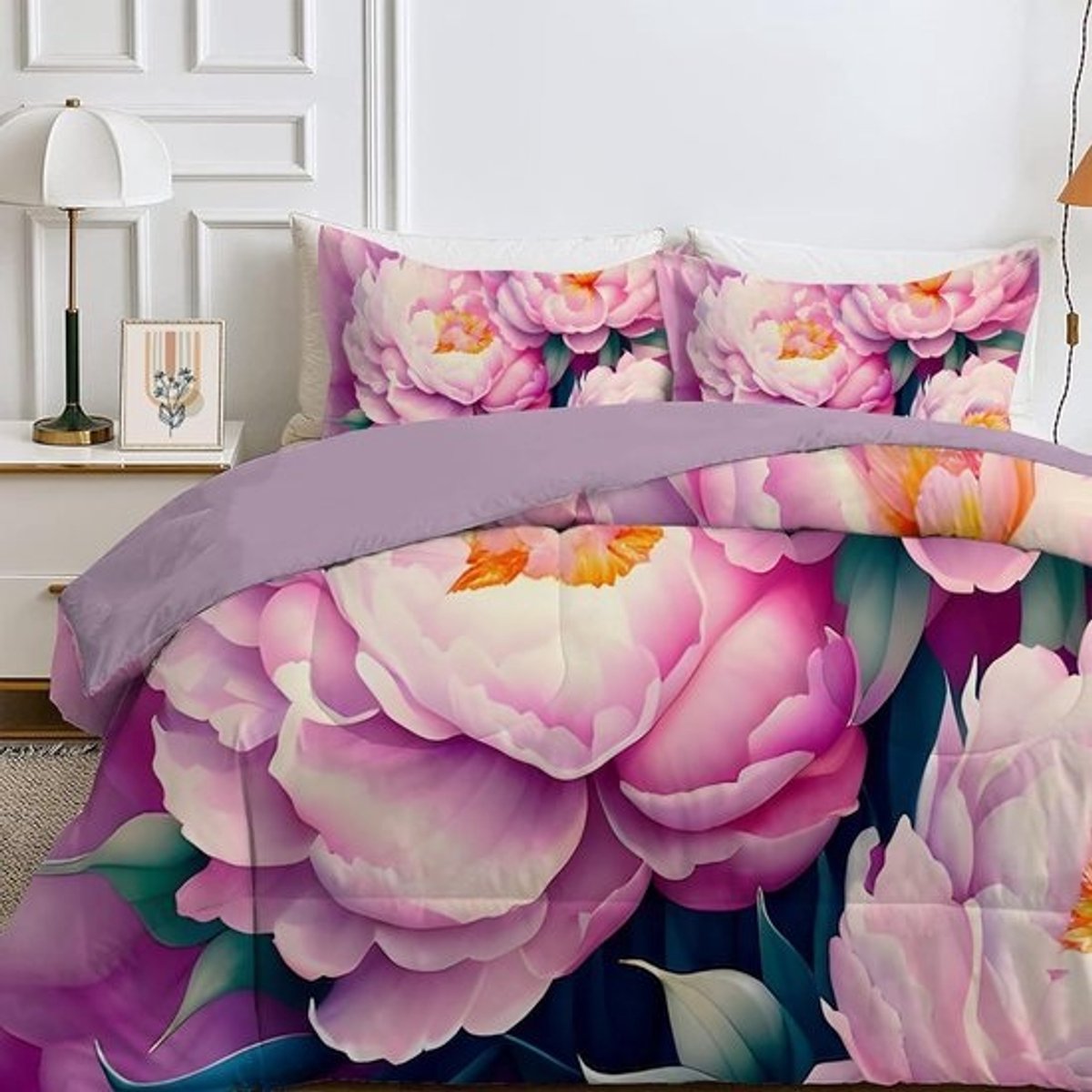 Dekbed 4-seizoenen - Dekbedovertrek zonder overtrek - Slaapcomfort het hele jaar - Omkeerbaar met bloemenpatroon - 135 x 200 cm