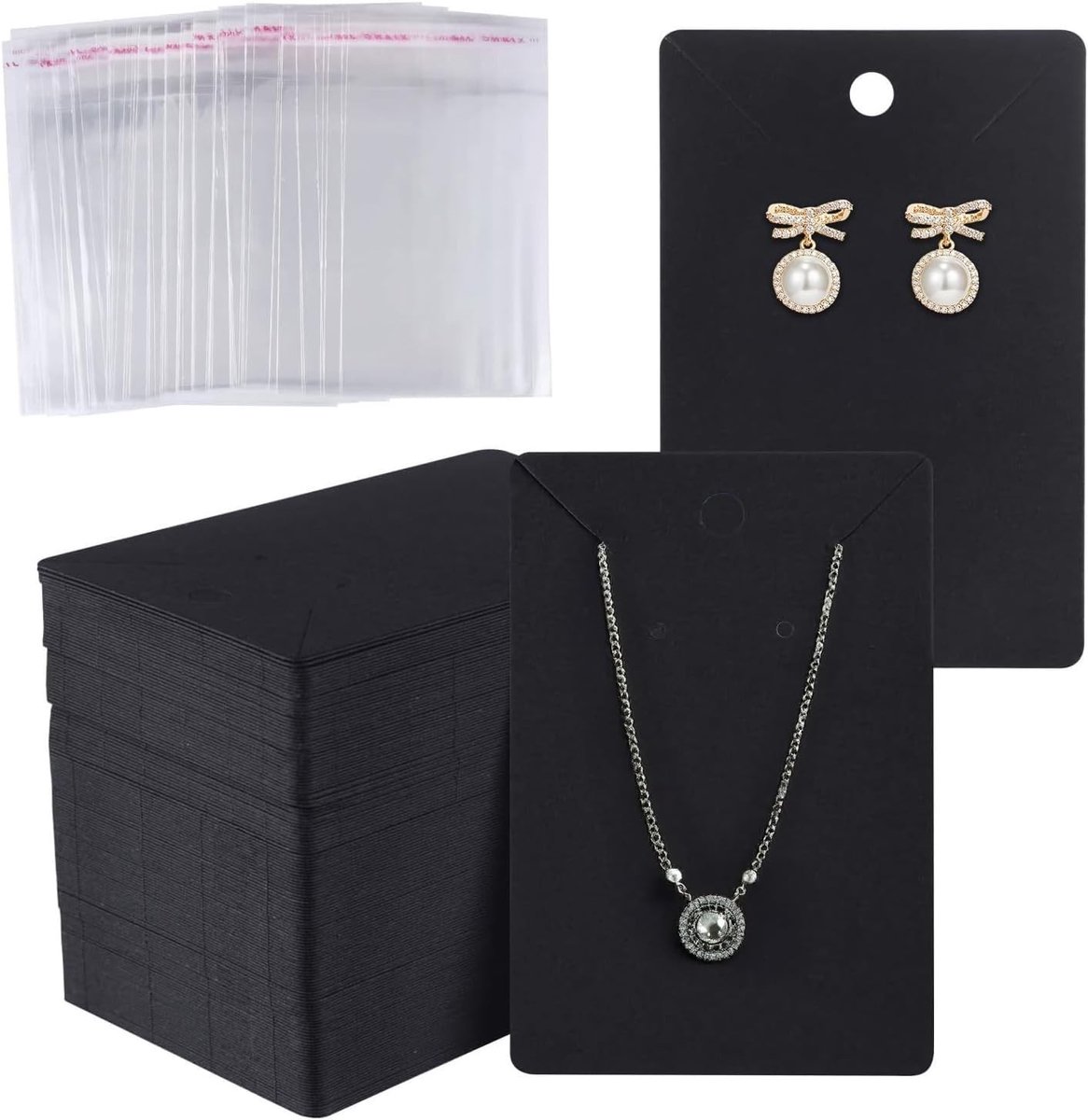 Earring Cards voor Verkoop - 200 Stuks Kraft Papier Oorbellenhouders met Zelfsluitende Zakjes voor Sieradenpresentatie