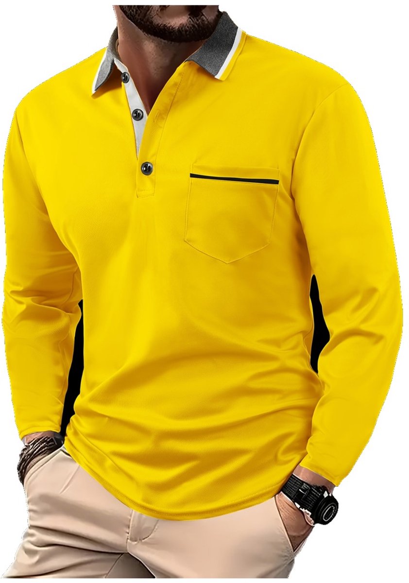 Currero Longsleeve Heren Oversized Lange Mouwen Shirt Roundneck Mannen Kleding T-Shirt Geel