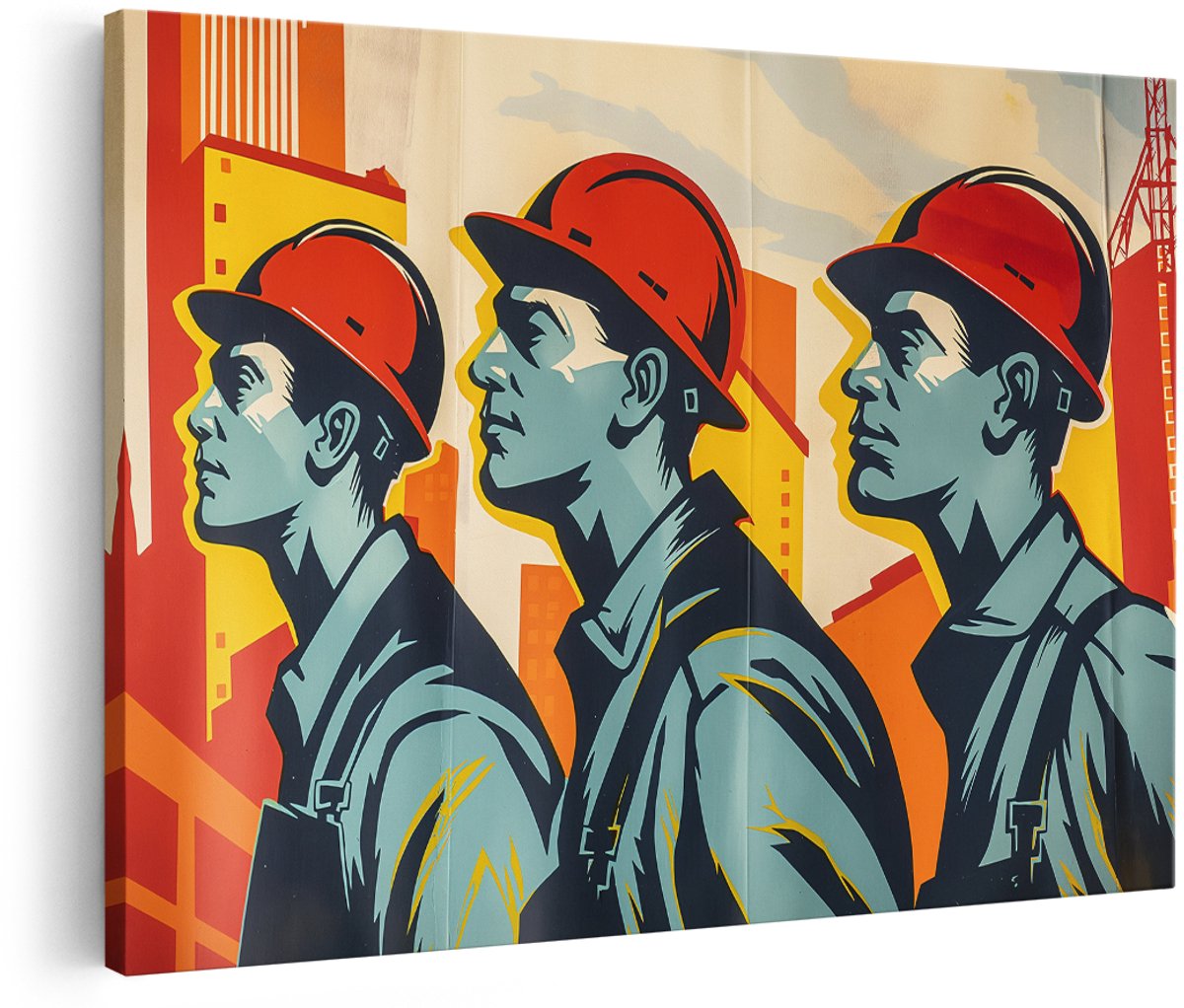 Artaza Canvas Schilderij Arbeiders - 150x100 cm - Groot - Wanddecoratie Industrieel - Muurdecoratie Pop Art - Decoratie Woonkamer Industrieel
