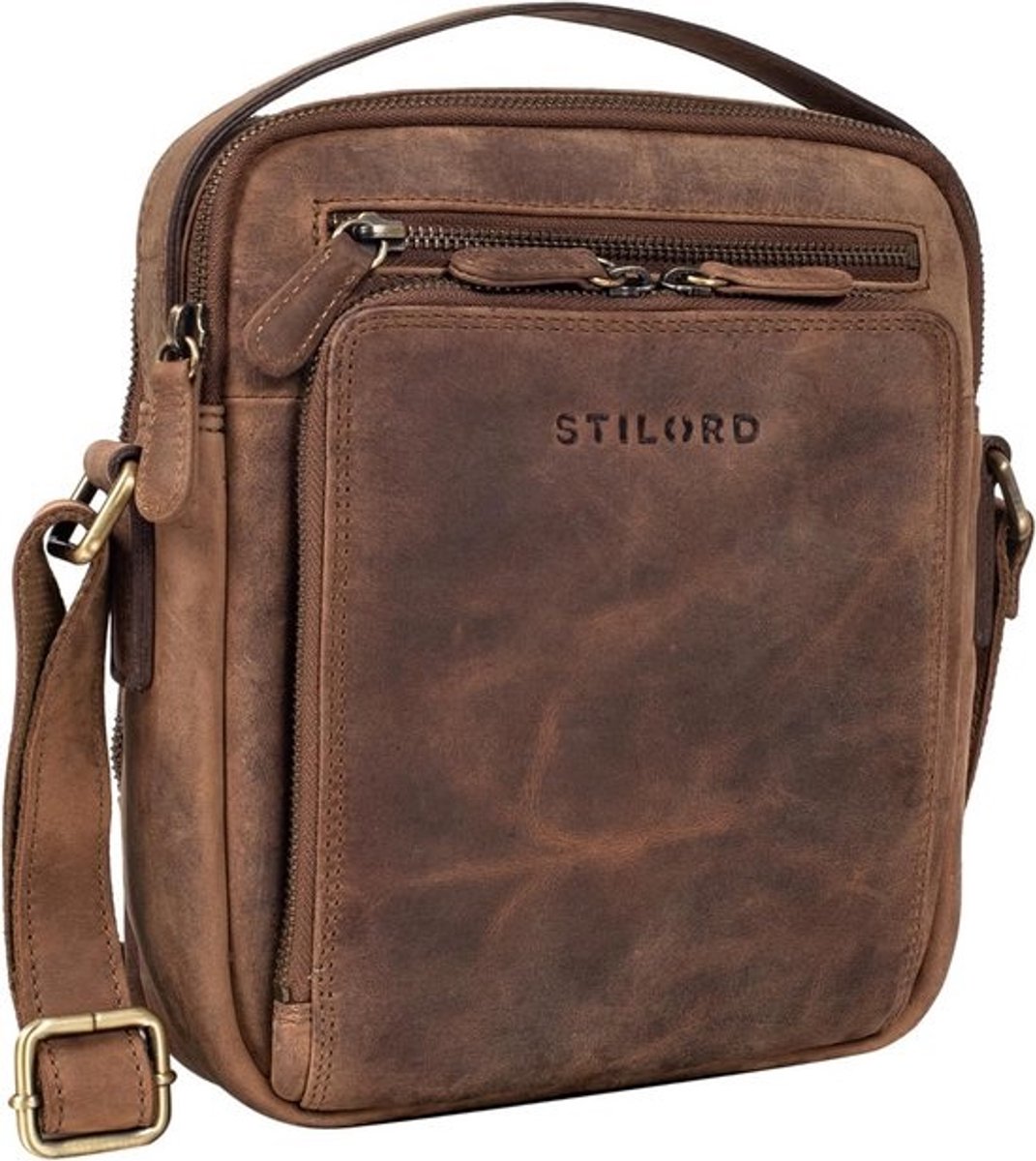 Vintage Leren Schoudertas voor Mannen - Compacte Handtas voor iPad en Documenten