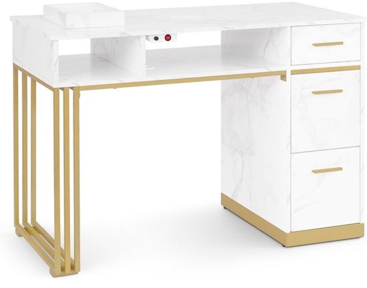 Manicor Tafel - Nageltafel Studio - Nagels Zorg - Ingebouwde Zuiger - 112 x 80 cm - Wit Goud