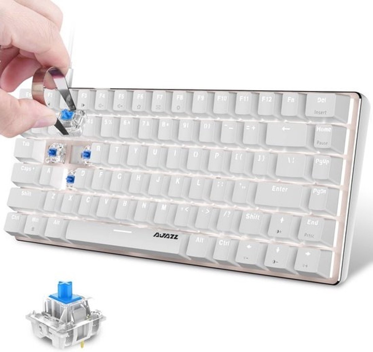 Ergonomisch Gaming Toetsenbord Mechanisch met Blue Switch en Witte LED Backlit - 82 Toetsen