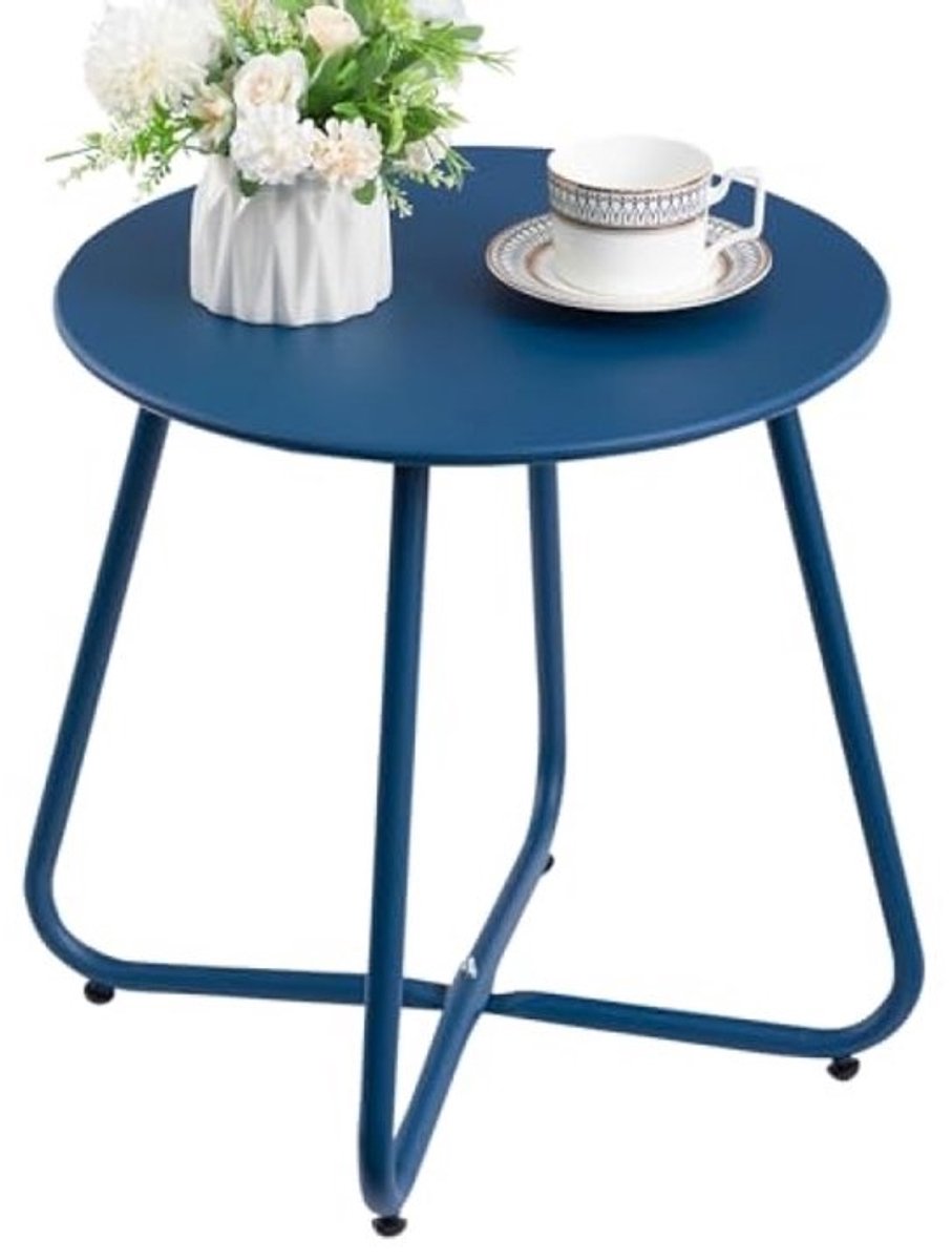 Ronde bijzettafel voor buiten - Verstelbaar, weerbestendig, marineblauw - Geschikt voor terras, balkon en tuin