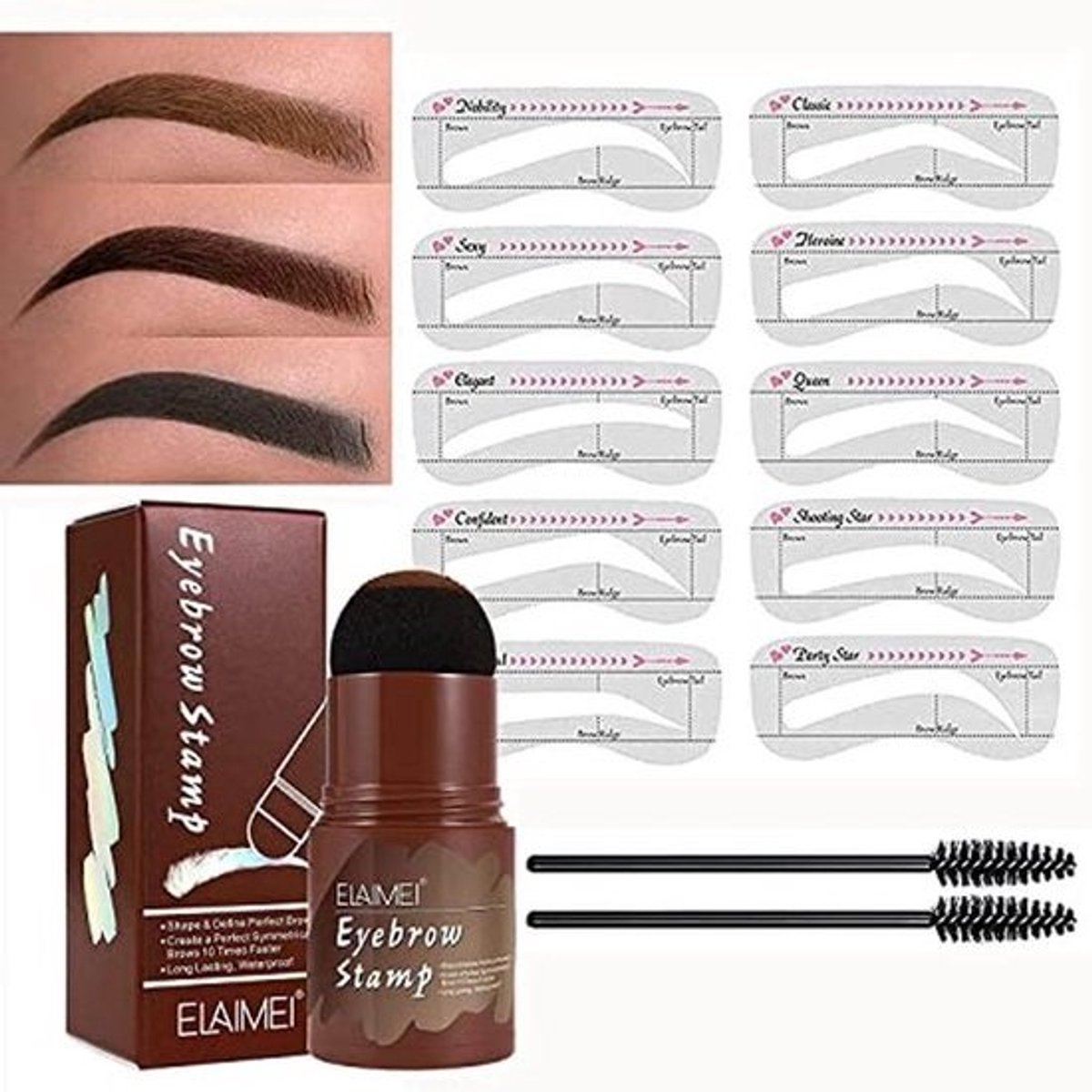 Wenkbrauwstempel met sjablonen en borstels - Herbruikbare make-up set voor perfect gevormde wenkbrauwen
