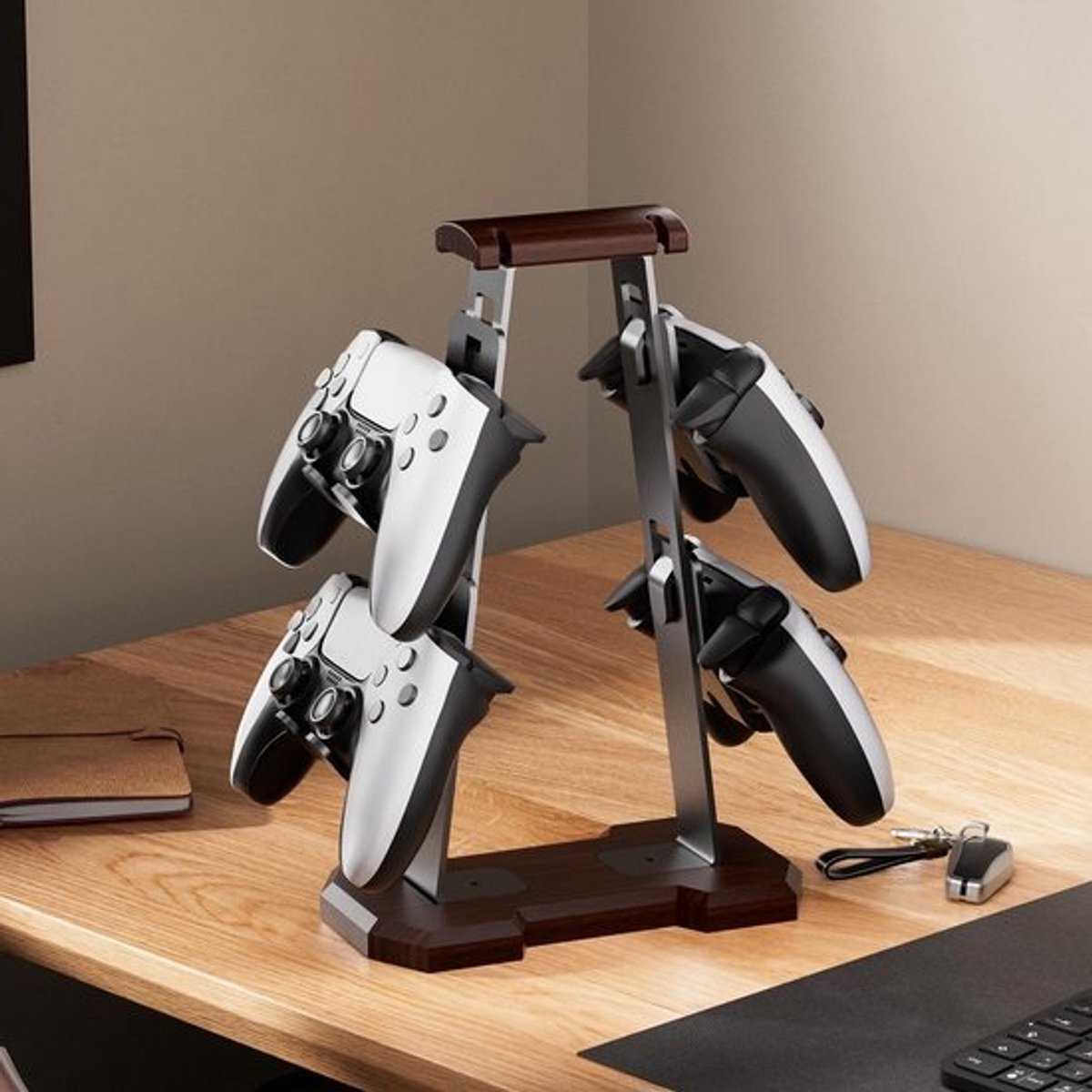 Houten Standaard voor Controller en Headset - Organizer voor Gaming Bureau en Kantoor