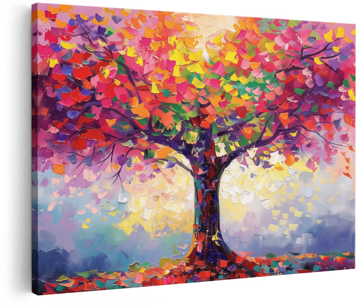 Artaza Canvas Schilderij Abstract Kunstwerk van een Kleurrijke Boom - 150x100 cm - Groot - Wanddecoratie Woonkamer - Schilderijen - Muurdecoratie