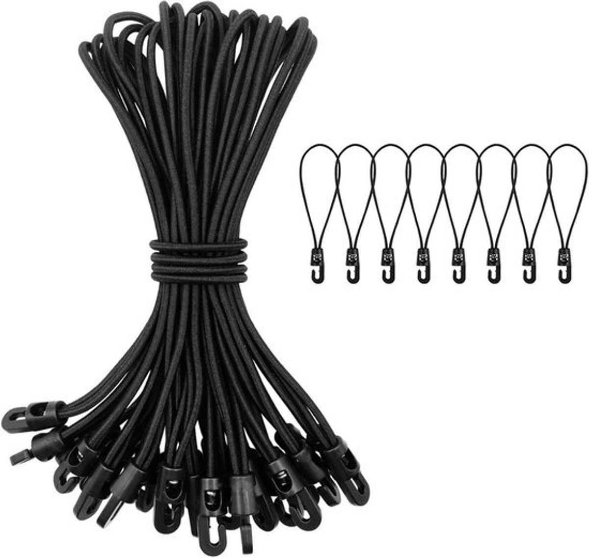 25 klittenbandspanners 25 cm met haakverlengstukken korte spanners zeildoekspanners voor zeildoeken kamperen elastische koorden zwart