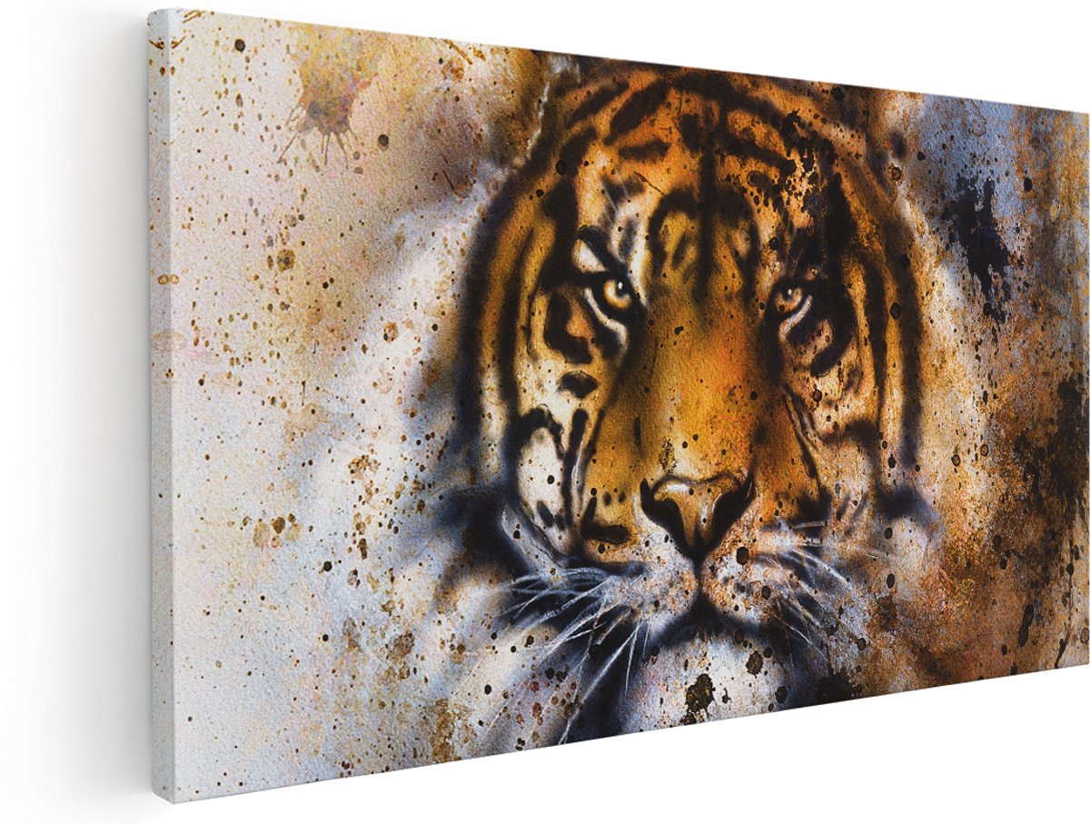 Artaza Canvas Schilderij Geschilderde Tijger - Abstract - 140x70 cm - Groot - Wanddecoratie Woonkamer - Schilderijen - Muurdecoratie