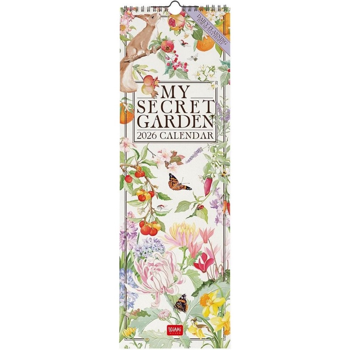 Legami My Secret Garden Muurkalender 2026 - 12-maands kalender met jaarkalenderplanner, ruimte voor notities, constellaties en internationale feestdagen, 16 x 49 cm