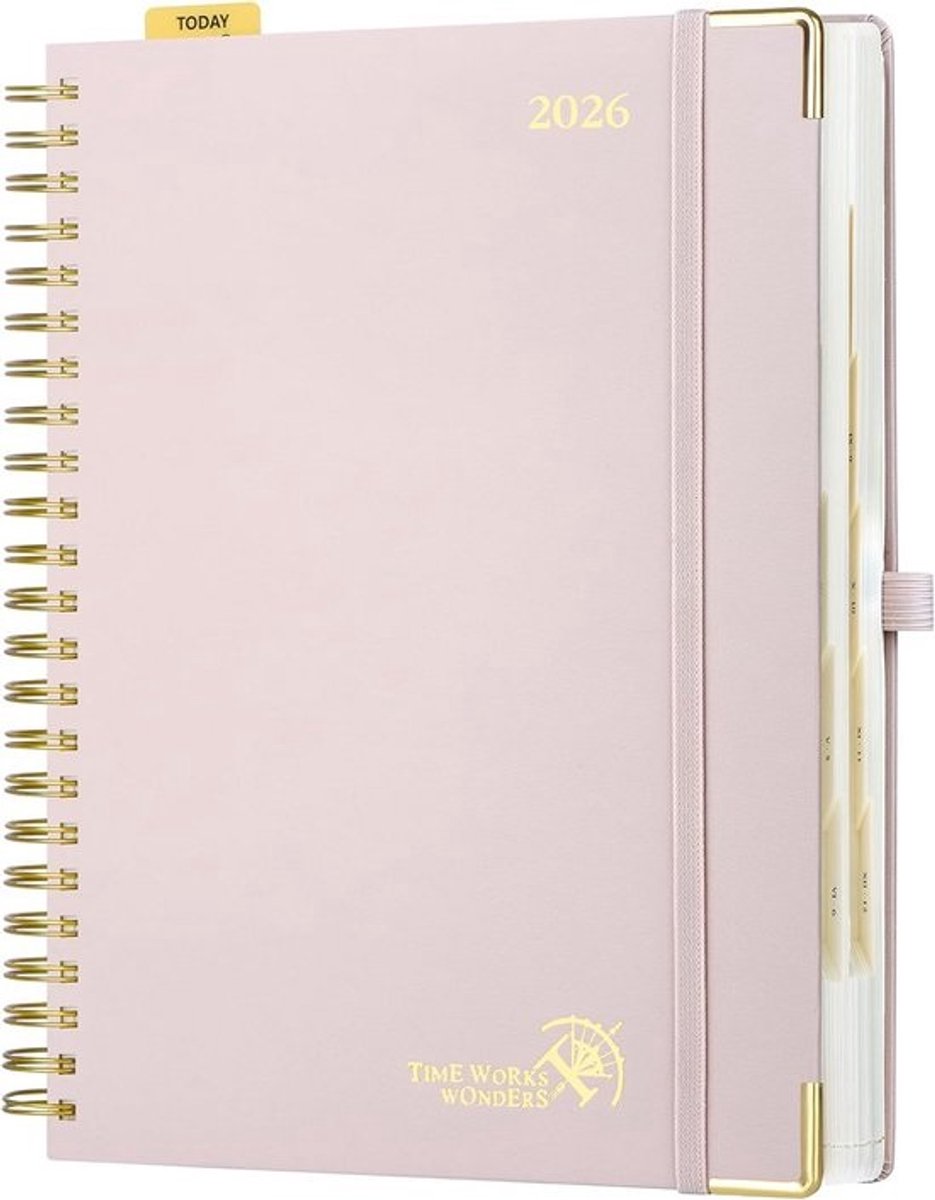 Daily Planner 2026 A4 - 12 maanden agenda januari-december 2026 - 1 dag per pagina - spiraal planner - 80g FSC papier - lichtroze