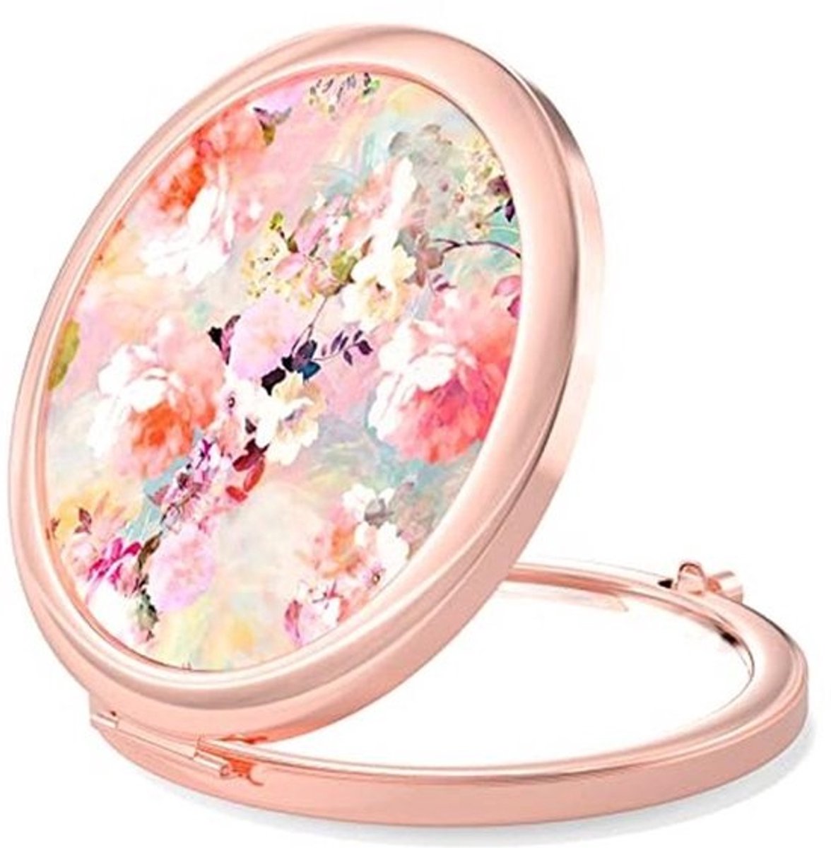 Compacte make-upspiegel met vergroting voor op reis - Draagbare handspiegel in roségoud voor vrouwen