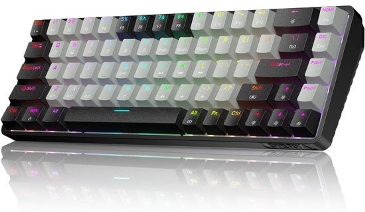 Compact Mechanisch Gaming Toetsenbord 68 Toetsen Draadloos (Bluetooth/2.4GHz/USB-C) met RGB Backlight en Clicky Blue Switches
