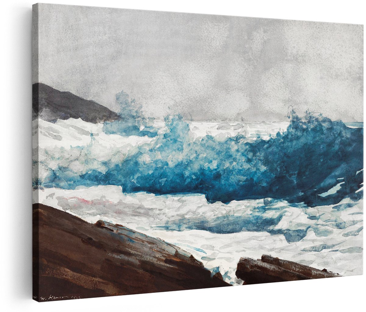 Artaza Canvas Schilderij Zee - 150x100 cm - Groot - Wanddecoratie Golven - Muurdecoratie Winslow Homer - Schilderijen Op Canvas Kust