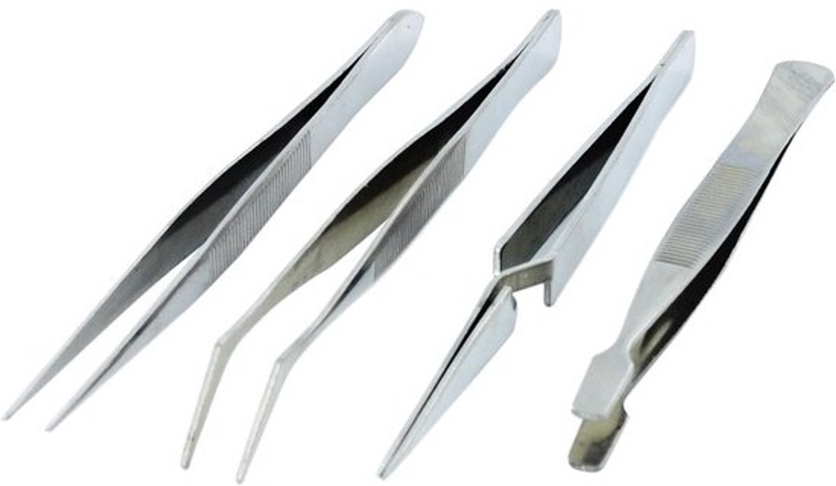Set van 4 Precisie Pincetten RVS - Ideaal voor Hobby, Elektronica en Fijne Montage