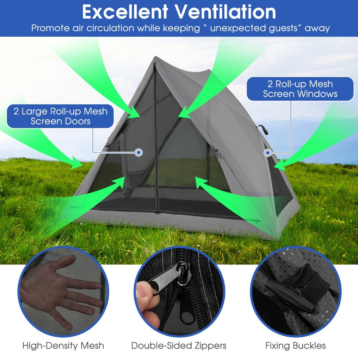 SureDeal® - Kamper - Oprolbare Kampeertent - Personen Unidirectionele Transparante - Wandelen Kamperen - 225x145x161 cm - Grijs