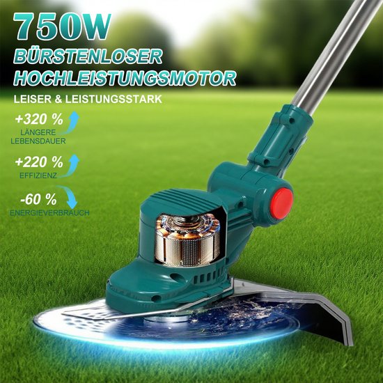 Accu-grastrimmer - 750W borstelloze motor - 5-in-1 accessoires compatibel met Makita 18V accu’s - grassnijder met voegborstel en onkruidborstel - telescopische steel en verstelbare handgreep - zonder accu en lader — afbeelding 2