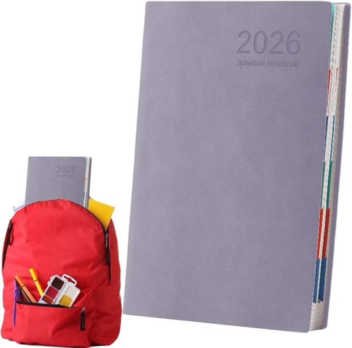 Planner Notitieboek - Dagelijkse Agenda - Werk School Planner - Imitatie Leer Cover - A5 Formaat - Paars