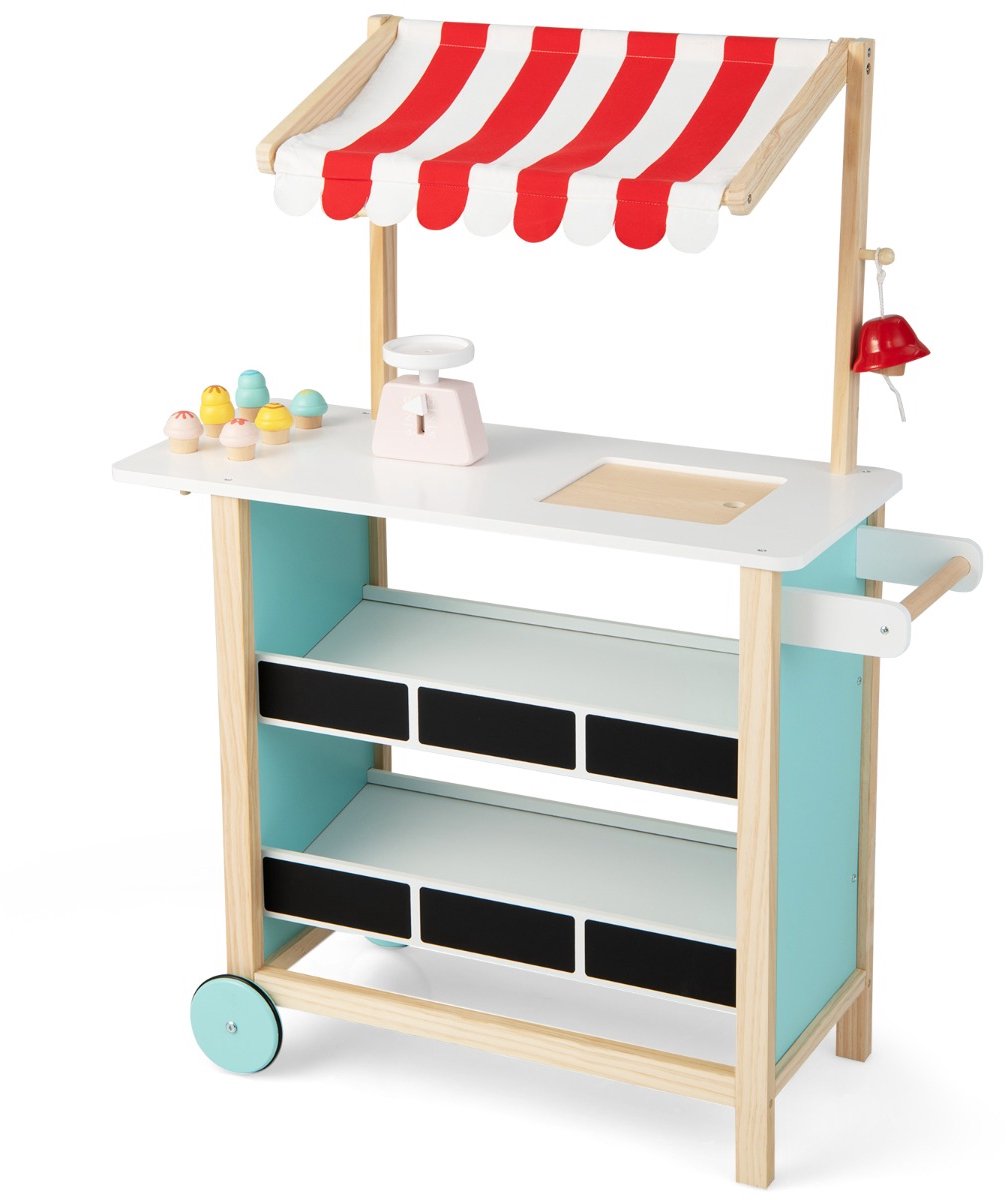 SureDeal® - Rollenspell - Houten Ijswagen - Kinderen - Accessoires Speelgoed Ijswagen - Luifel Planken - 79,5x29,5x100 cm - Naturel