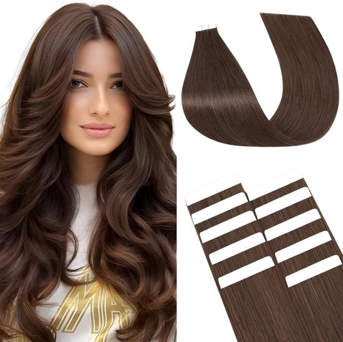 Tape-in Haarverlenging Echte Menselijk Haar 10 Set Zonder Knippen 35CM Donkerbruin