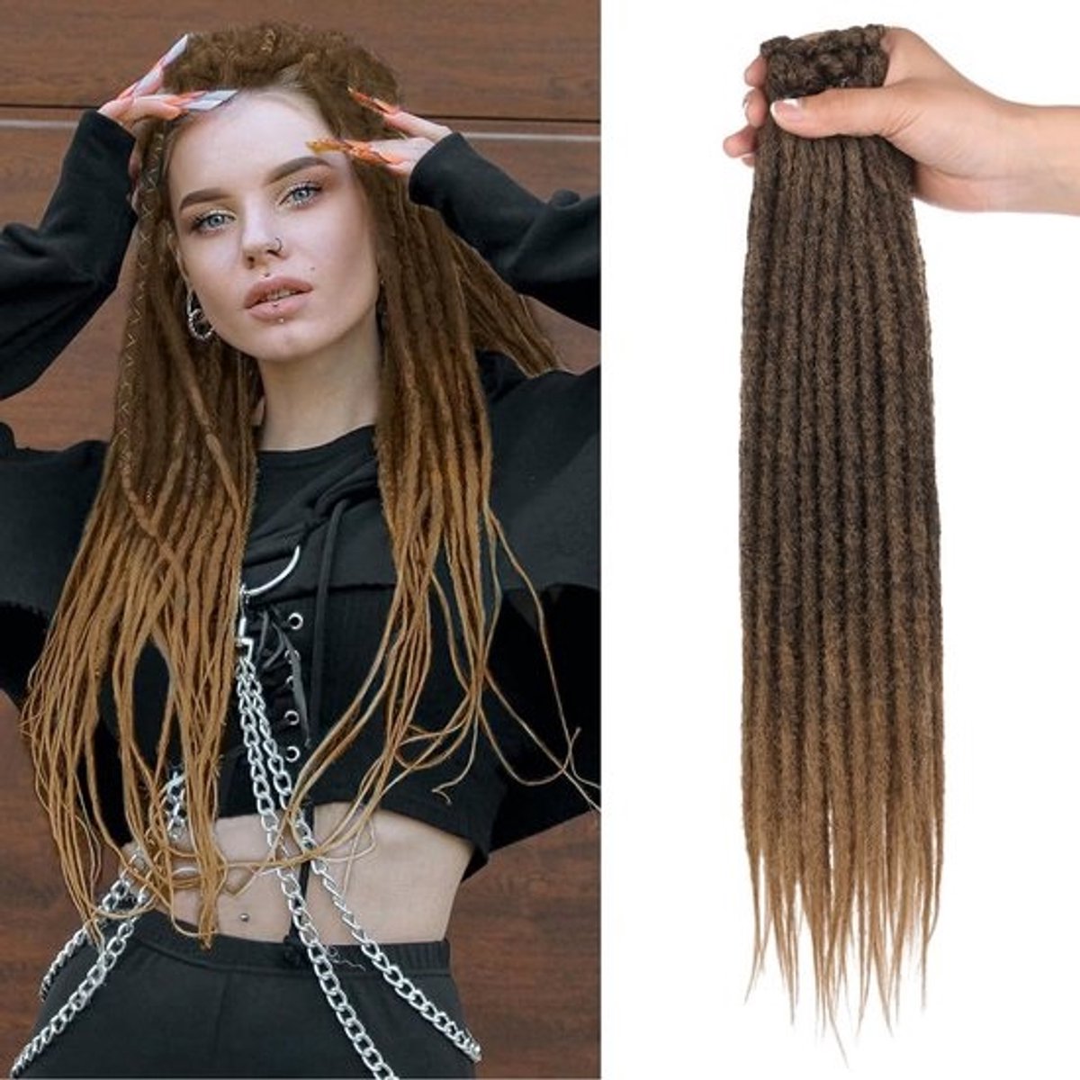 18 Inch Synthetische Dreadlock Extensions - 20 Stuks, Enkele Knoop, Voor Haken en Vlechten